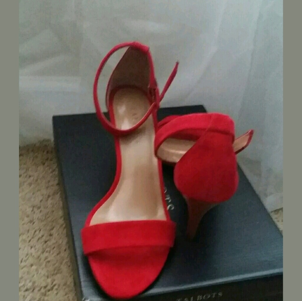 Talbots poppy red suede open toe heels